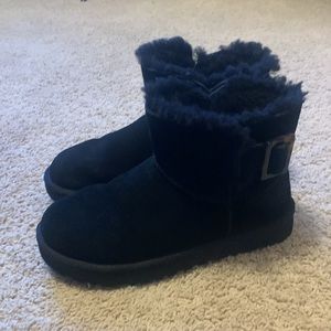 UGG Mini Bailey Black Tortoise Shell Buckle Boots